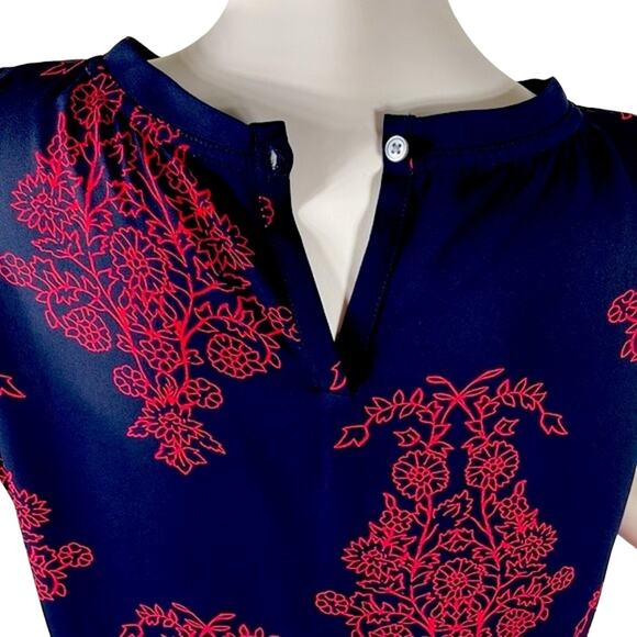 Loft Petites Black Red Floral Blouse Back Button Closure M/L see measurements - Picture 7 of 14